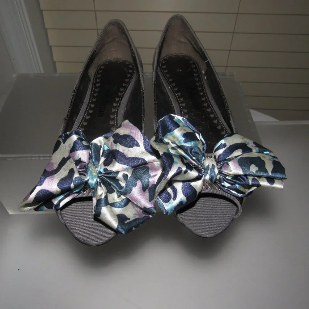 LIBBY EDELMAN Kendra Whimsical Glamour Peep Toe Bow Flats Shoes Size 8.5M